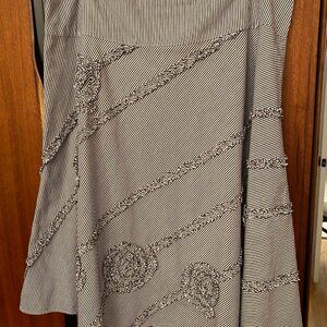 Sunny Leigh Cotton Skirt w/Yoke & Applique Black/White Narrow Stripes Sz 14 EUC